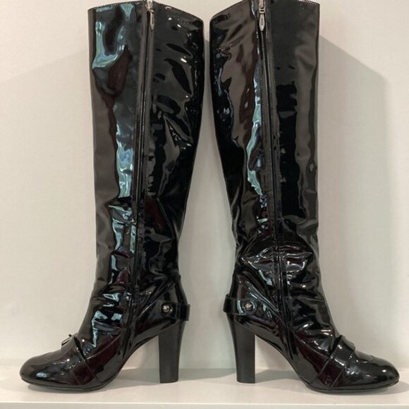 BURBERRY Patent Leather Buckle Heel Black Glossy Boots Size 6/6.5 - Picture 10 of 17